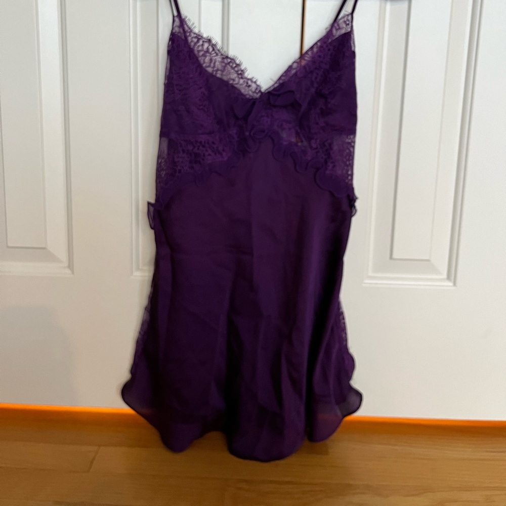 NWOT Jezebel Purple satin and lace nightgown